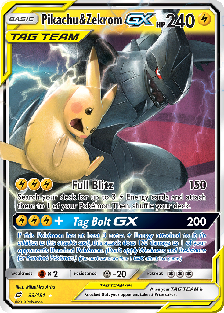 Pikachu & Zekrom-GX - 33/181 - SM9: Team Up (TEU) - English